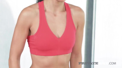 Training her toned body with a BBC