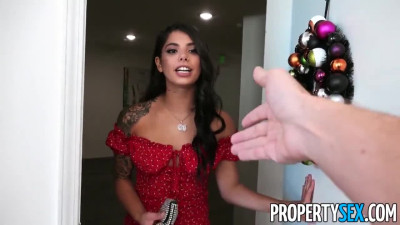 Beautiful Latina seduces the landlord