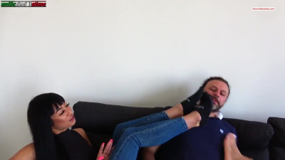 Playful Italian babes humiliating a man with their feet