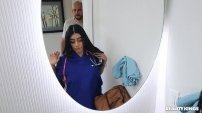 Busty nurse gets a happy ending massage at the end of her shift