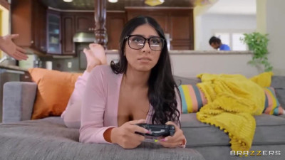 Busty horny gamer cheating with her roommate