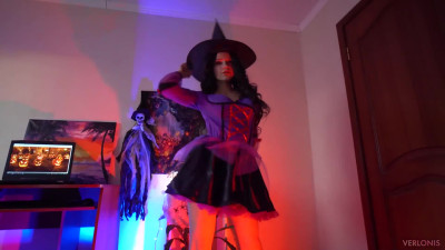 Homemade Halloween with cute amateur witch